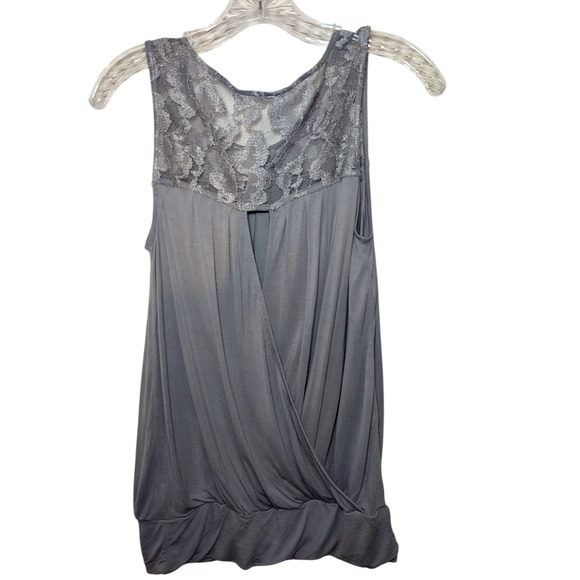 Express Womens Sleeveless Tunic Lace Blouse Gray Size Small - Picture 11 of 13